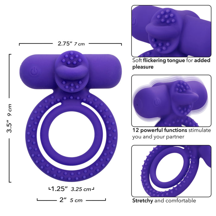 Silicone Rechargeable Dual Climaxer Cock Ring Purple