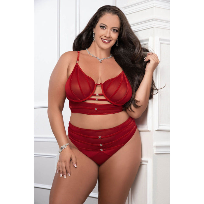 Cinnamon Red 2pc Satin Bra and High Waist Panty Queen Size