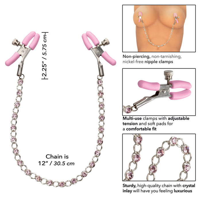 Nipple Play Crystal Chain Nipple Clamps Pink