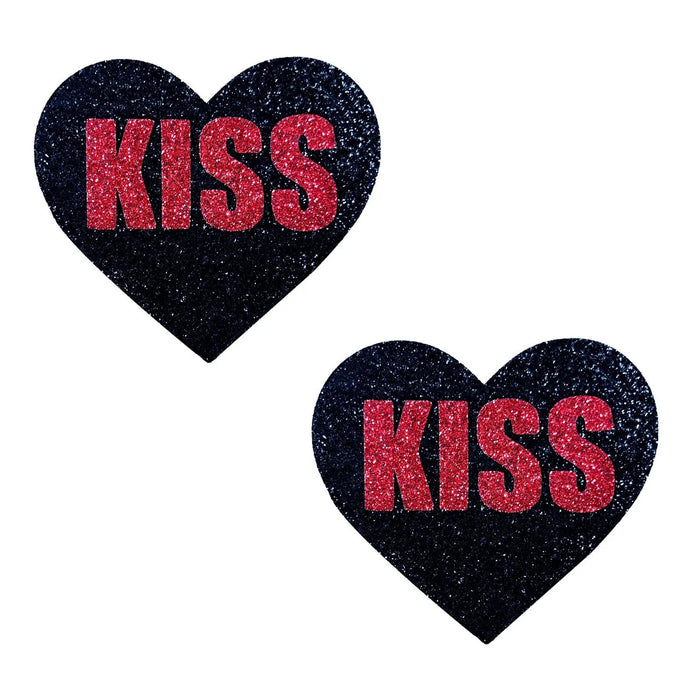 Kiss Red and Black Valentine Glitter Heart Nipple Cover Pasties