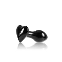 Glass Butt Plug Crystal Heart Black Anal Probe