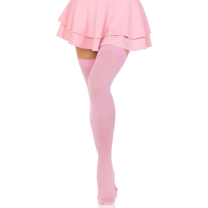 Opaque Nylon Thigh Highs One Size Pink