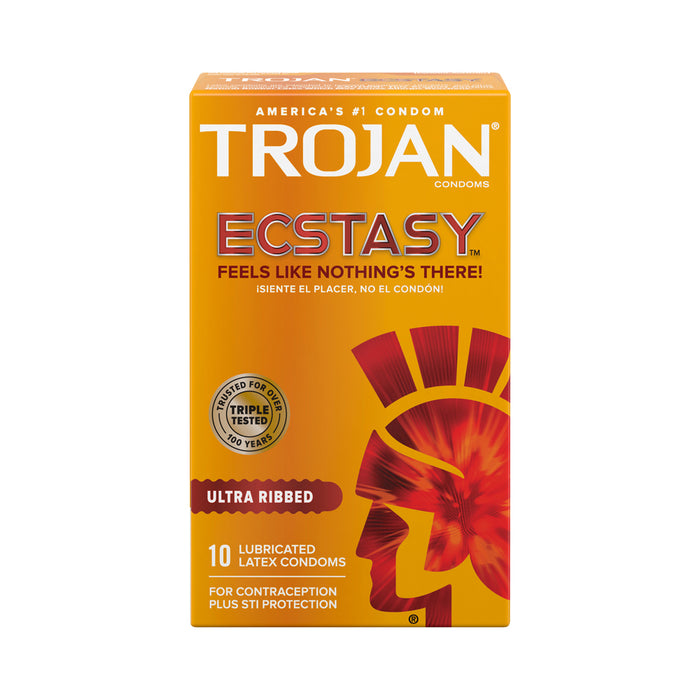 Trojan Ultra Ribbed Ecstasy Lubricated Condoms - 10 Pack