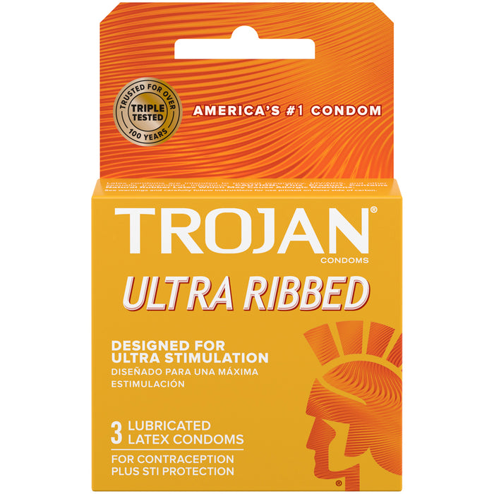 Trojan Stimulations Ultra Ribbed Lubricated Condoms - 3 Pack