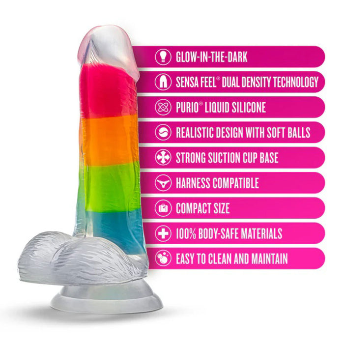 Neo Elite Glow in the Dark Rainbow Rave 6.5" Silicone Dual Density Dildo