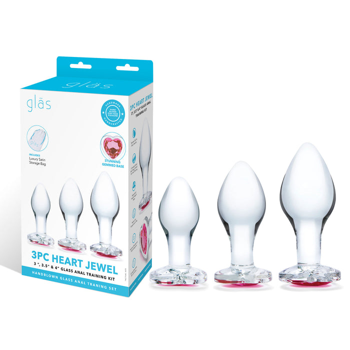 Glas 3Pc Heart Jewel Glass Anal Training Kit