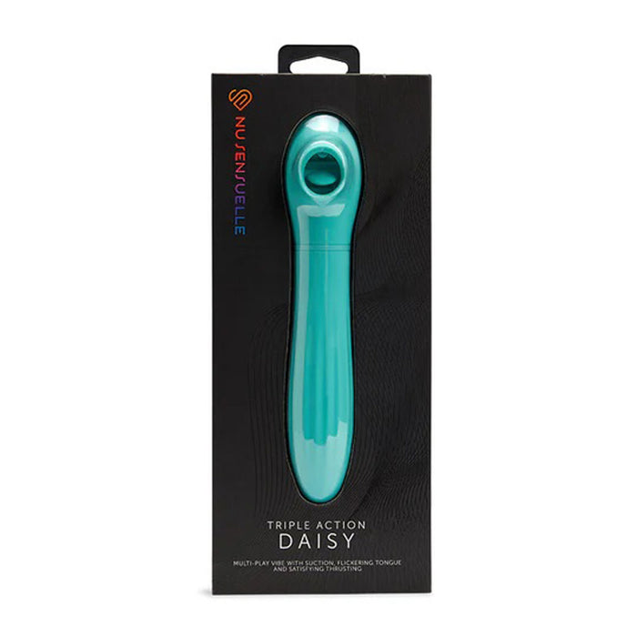 Nu Sensuelle Triple Action Daisy Suction Licking Thrusting Vibrator Teal