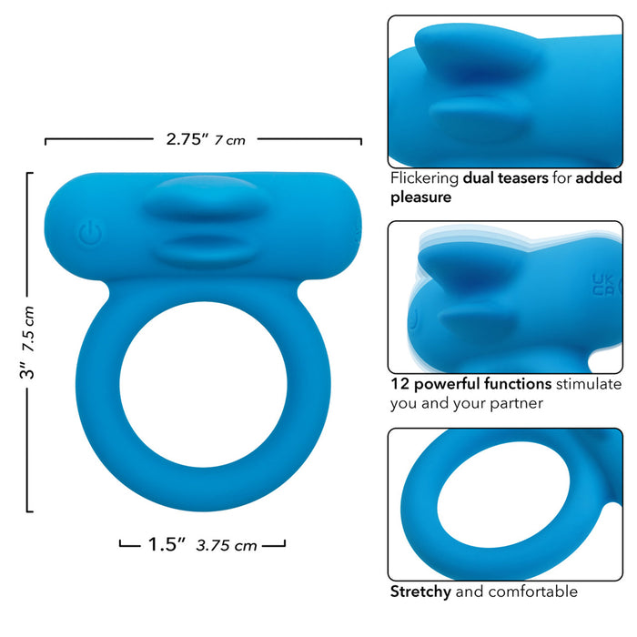 Silicone Rechargeable Double Trouble Cock Ring Blue