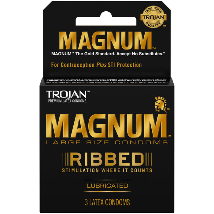 Trojan Magnum Ribbed Lubricated Condoms - 3 Pack