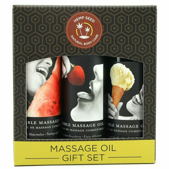 Earthly Body Edible Massage Oil Gift Set - Strawberry Vanilla and Watermelon