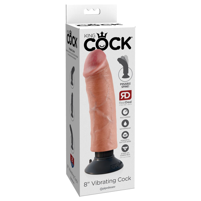 Pipedream King Cock 8" Vibrating Multi-Speed Waterproof Dildo Beige