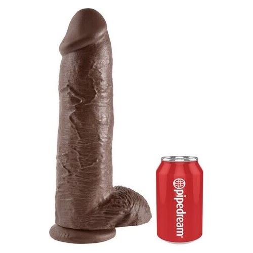 King Cock 12" Cock With Balls Brown Large Realistic Dildo Dong