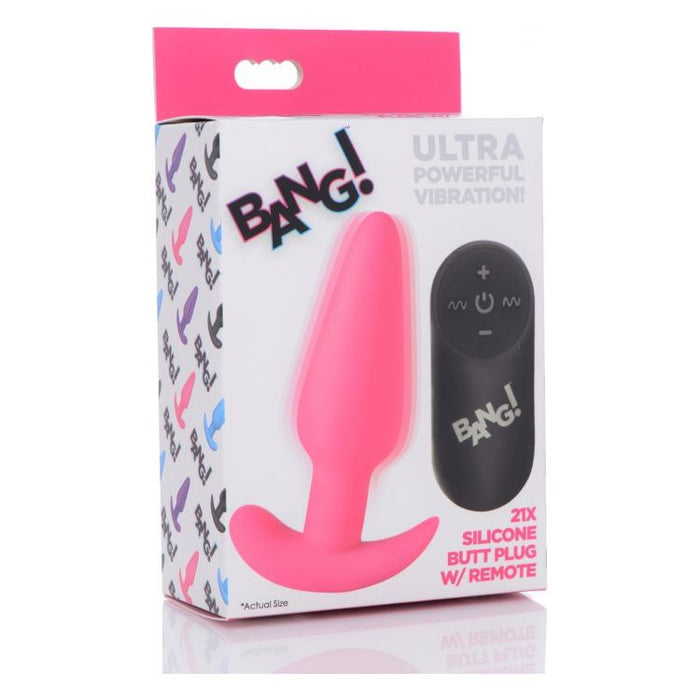 Bang 21x Vibrating Silicone Butt Plug With Remote Pink