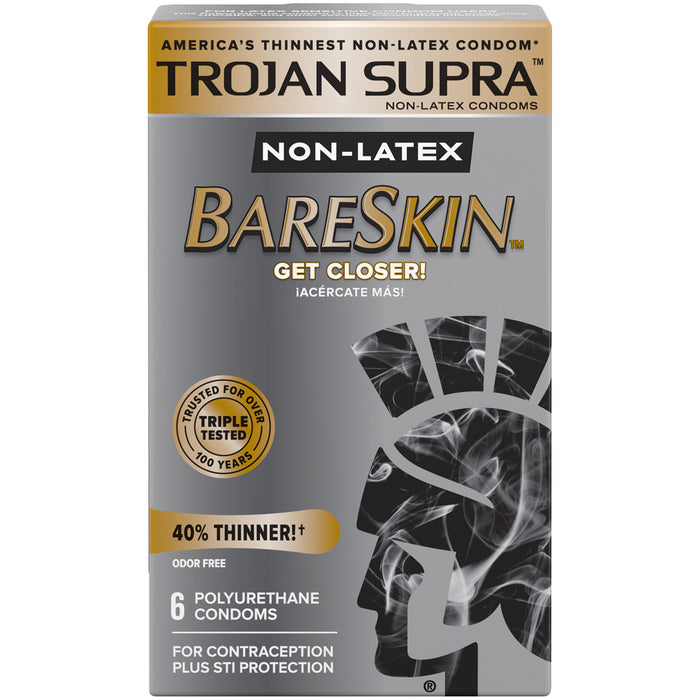 Trojan Supra Non-Latex Bareskin Condoms - 6 Pack