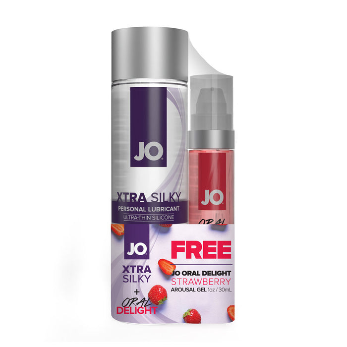 Jo Xtra Silky Silicone 4oz plus Oral Delight Strawberry 1oz Combo Pack