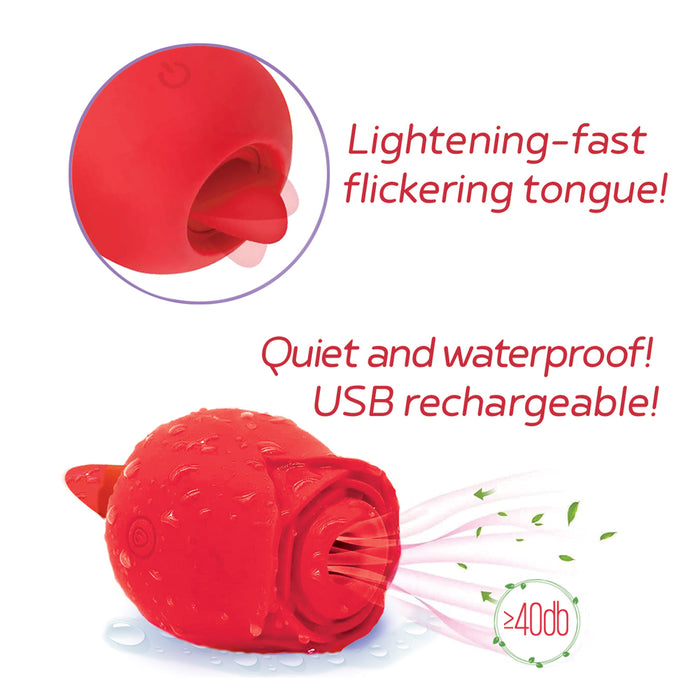 Wild Rose & Tongue Rechargeable Silicone Suction Vibrator Red