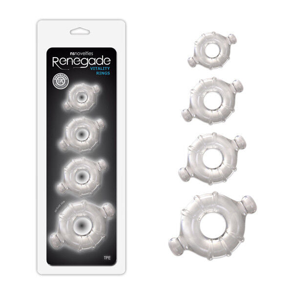 Renegade Vitality Cock Rings 4 Pack Clear