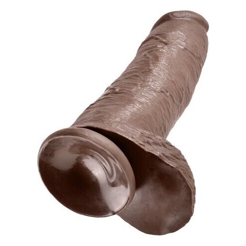 King Cock 12" Cock With Balls Brown Large Realistic Dildo Dong