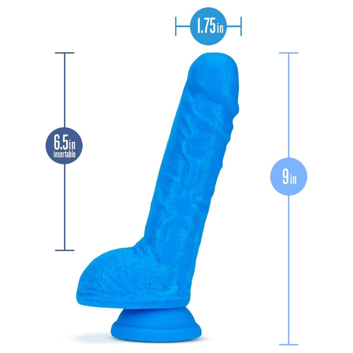 Blush Neo 9 " Dual Density Dildo Neon Blue Realistic Dong w Balls