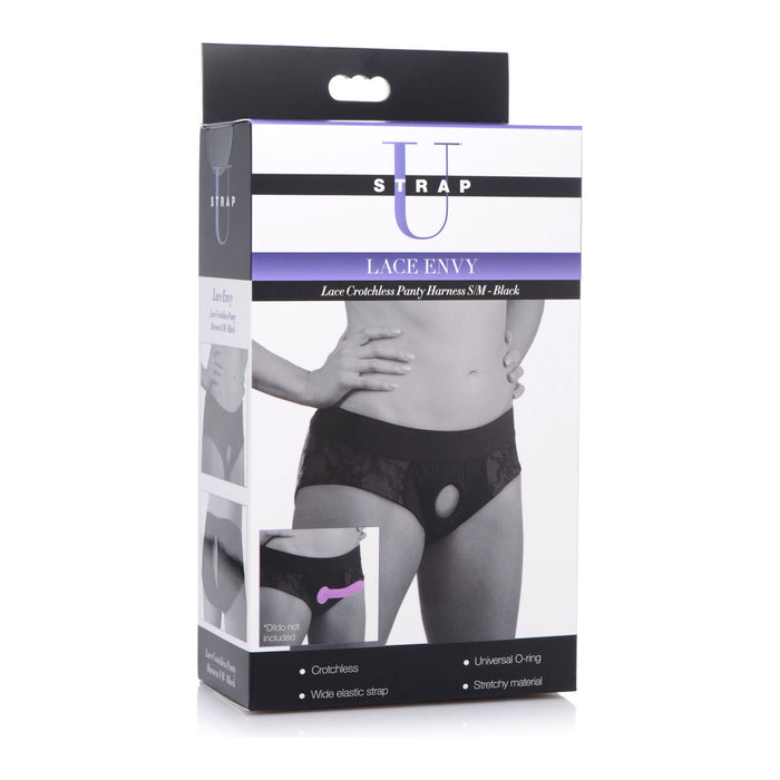 Strap U Lace Envy Black Crotchless Panty Harness SML / MED