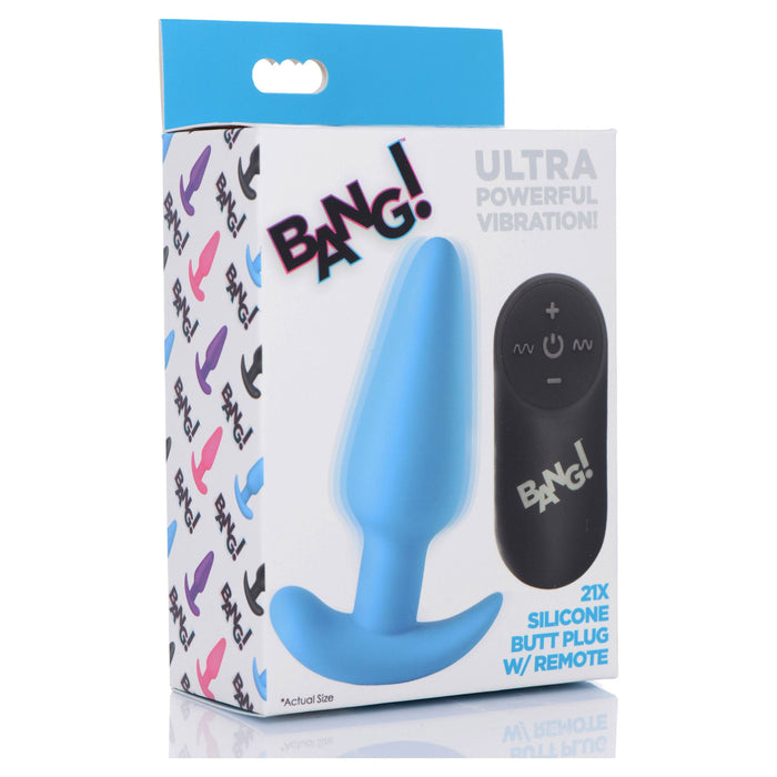 Bang 21x Vibrating Silicone Butt Plug With Remote Blue