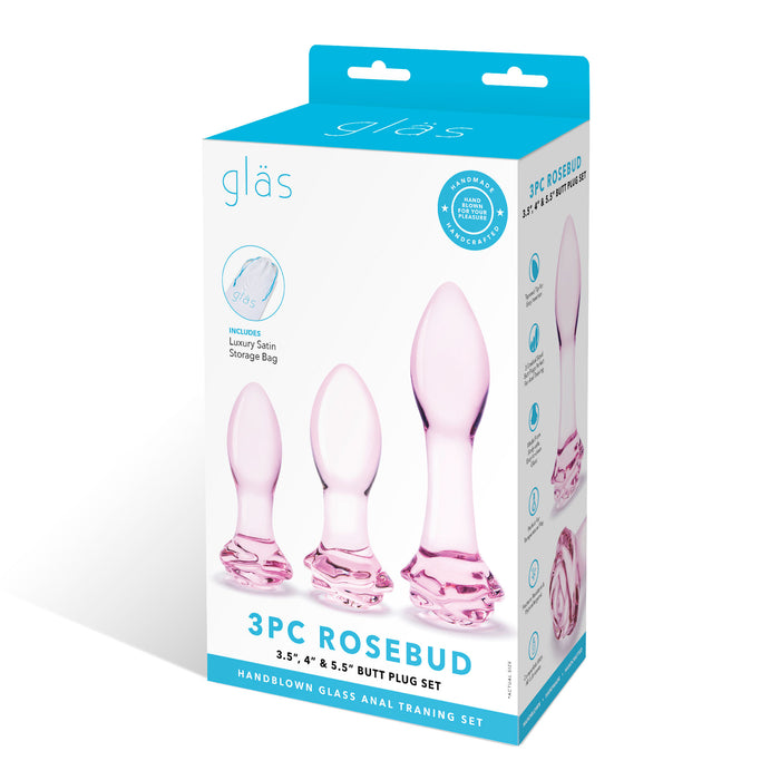 Glas 3Pc Rosebud Butt Plug Set