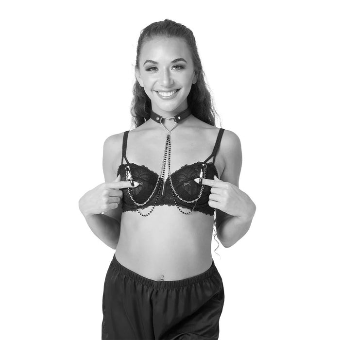 Sex and Mischief Amor Collar With Nipple Clamps Black