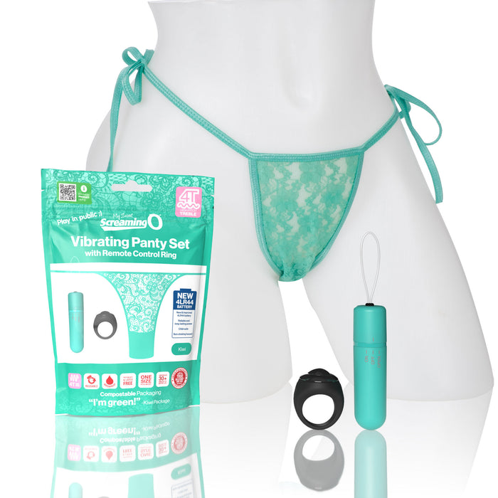 Screaming O 4T Vibrating Panty Set With Remote Control Ring Blue