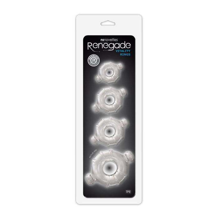 Renegade Vitality Cock Rings 4 Pack Clear