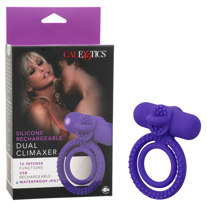 Silicone Rechargeable Dual Climaxer Cock Ring Purple