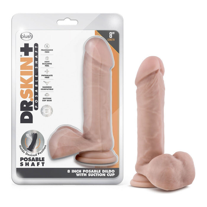 Dr. Skin Plus 8" Posable Dildo With Balls Beige