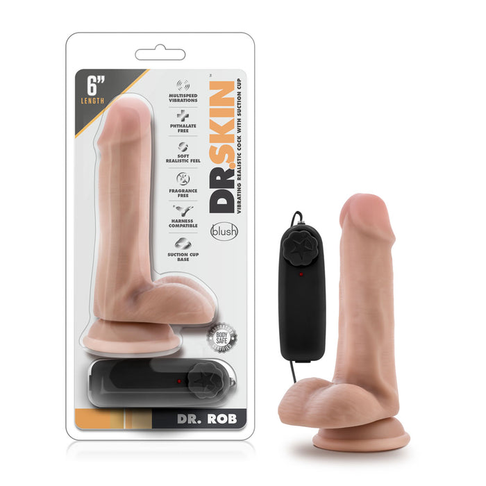 Dr. Skin Dr. Rob 6" Vibrating Cock Dildo With Suction Cup Beige