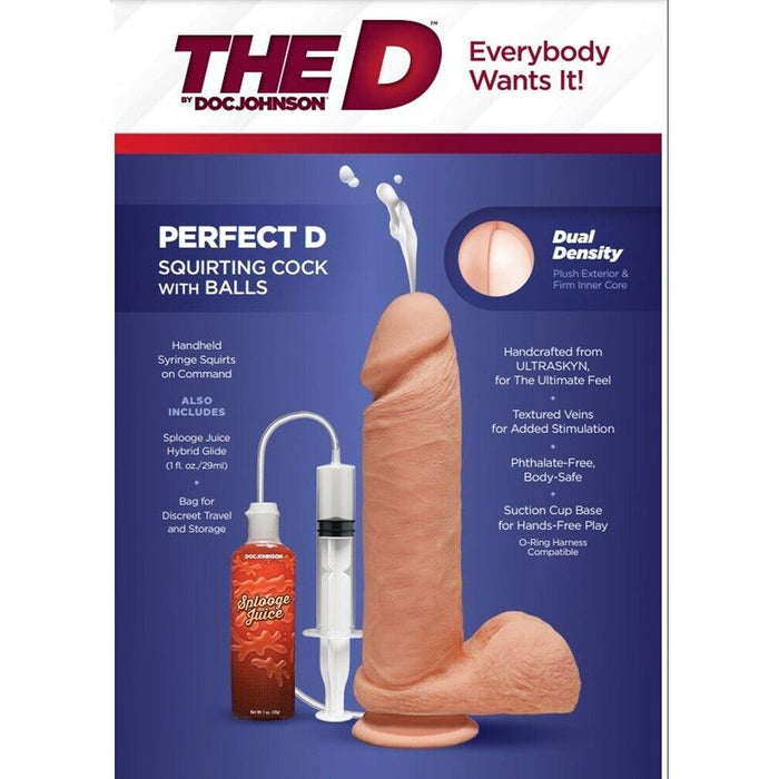 Squirting Dildo The D Perfect D 7" Realistic Dong With Balls Beige