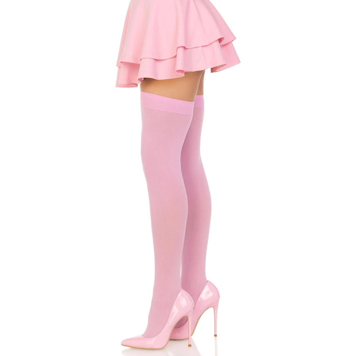 Opaque Nylon Thigh Highs One Size Pink