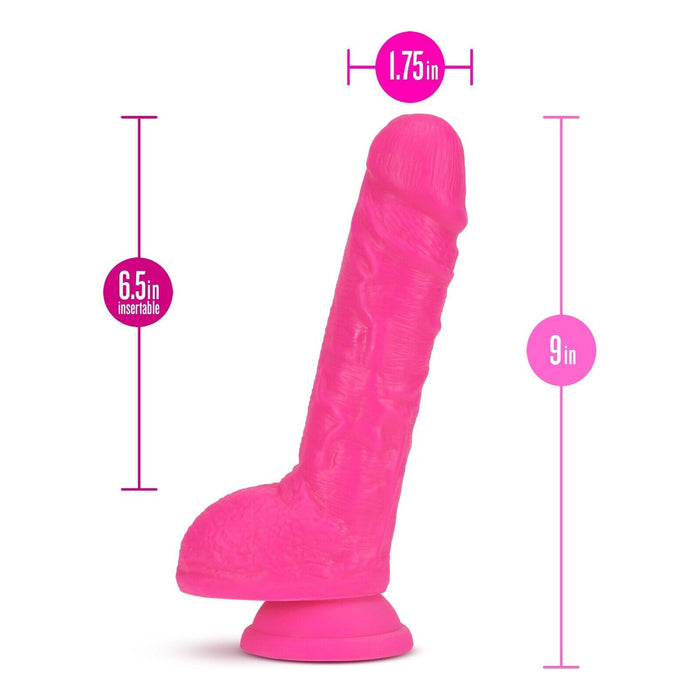 Blush Neo 9 " Dual Density Dildo Neon Pink Realistic Dong w Balls