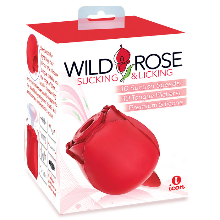 Wild Rose & Tongue Rechargeable Silicone Suction Vibrator Red