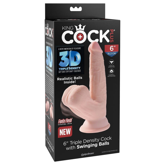 King Cock Plus 6" Triple Density Dildo With Swinging Balls Beige