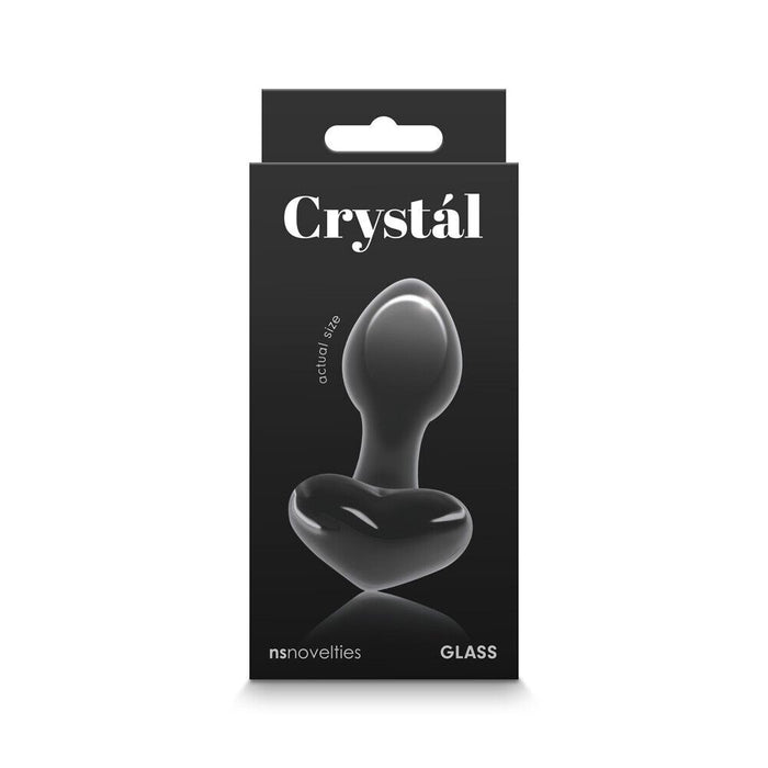 Glass Butt Plug Crystal Heart Black Anal Probe