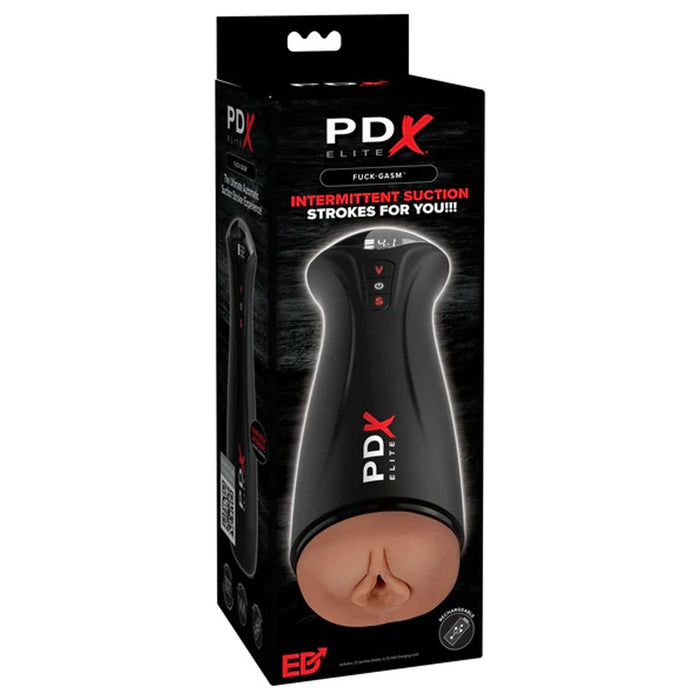 PDX Elite Fuck-Gasm Suction and Vibration Stroker Brown