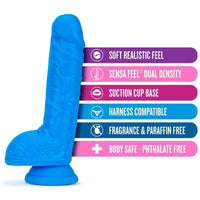 Blush Neo 9 " Dual Density Dildo Neon Blue Realistic Dong w Balls