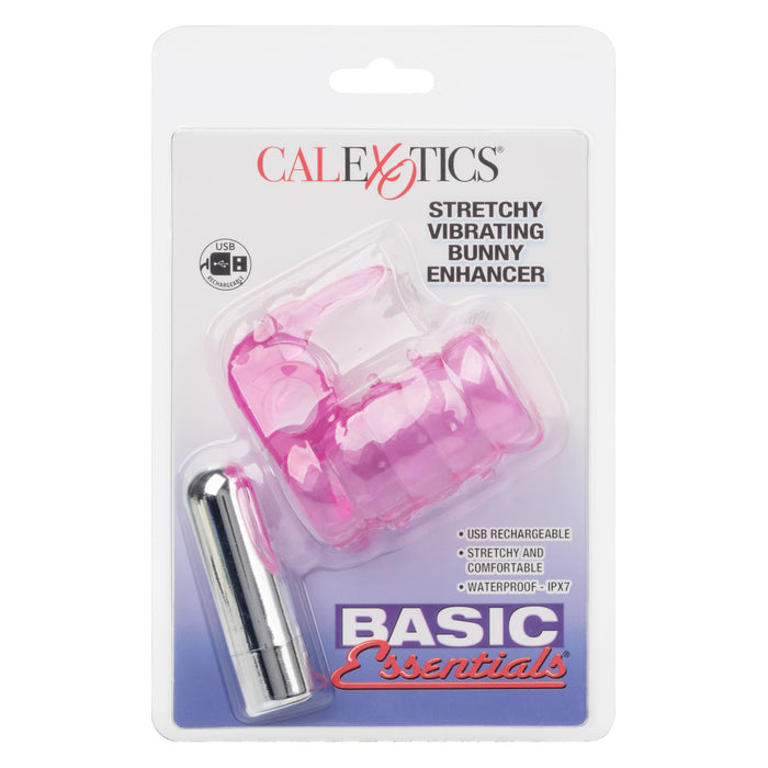 Basic Essentials Stretchy Rechargeable Vibrating Bunny Enhancer Pink