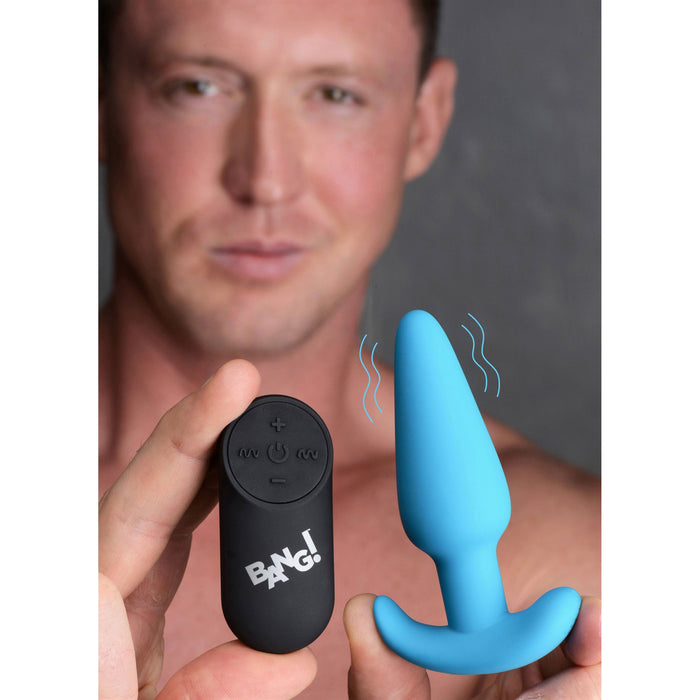 Bang 21x Vibrating Silicone Butt Plug With Remote Blue