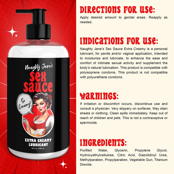 Naughty Jane's Sex Sauce Extra Creamy Water Based Personal Lubricant 16oz