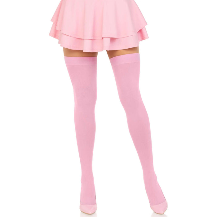 Opaque Nylon Thigh Highs One Size Pink