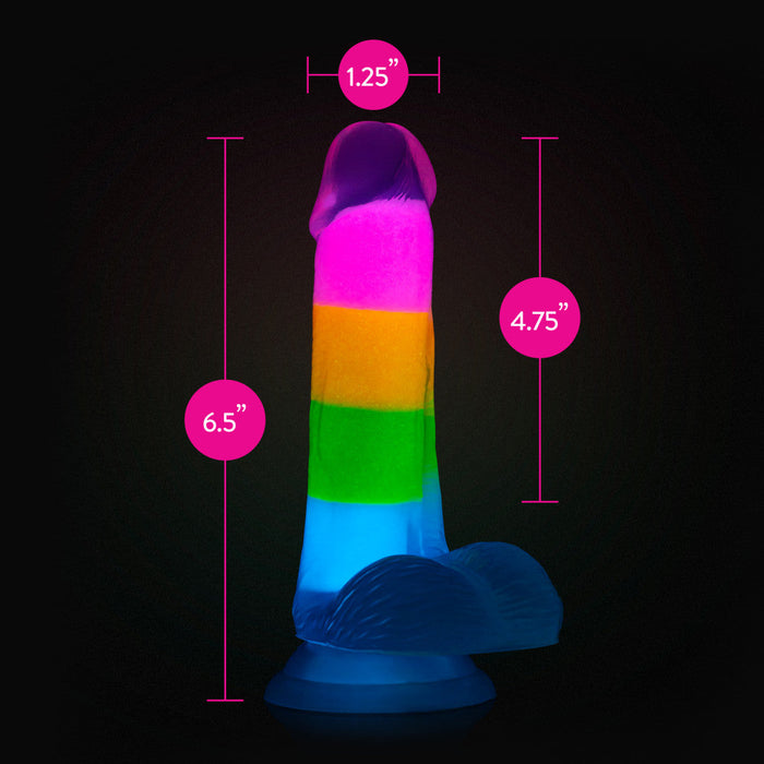 Neo Elite Glow in the Dark Rainbow Rave 6.5" Silicone Dual Density Dildo