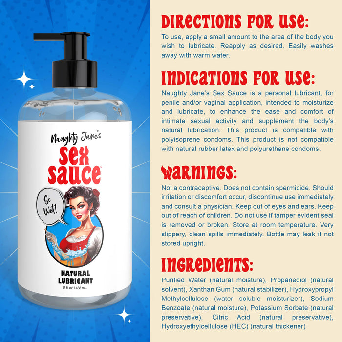 Naughty Jane's Sex Sauce Natural Water Based Personal Lubricant 16oz