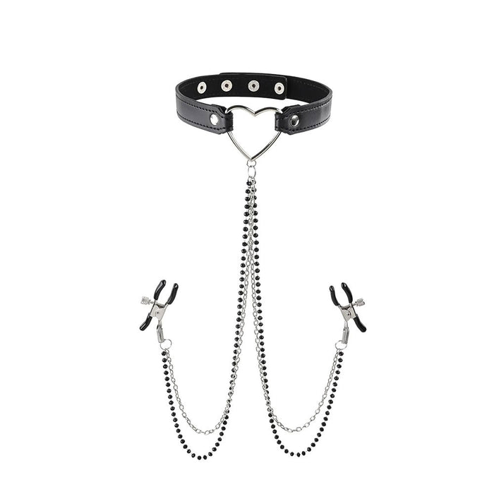 Sex and Mischief Amor Collar With Nipple Clamps Black