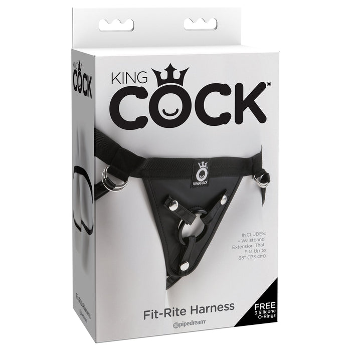 King Cock Fit Rite Harness Black Strap-on with O Rings