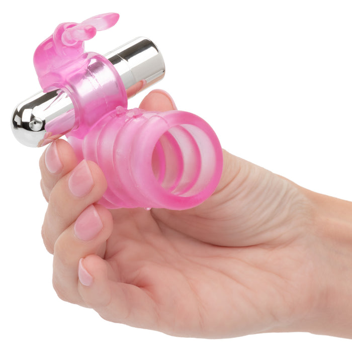 Basic Essentials Stretchy Rechargeable Vibrating Bunny Enhancer Pink