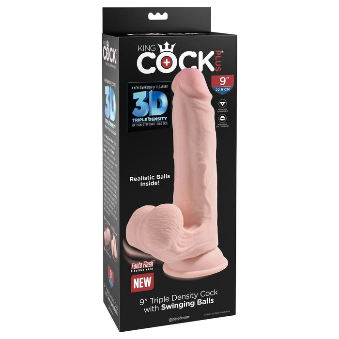 King Cock Plus 9" Triple Density Dildo With Swinging Balls Beige